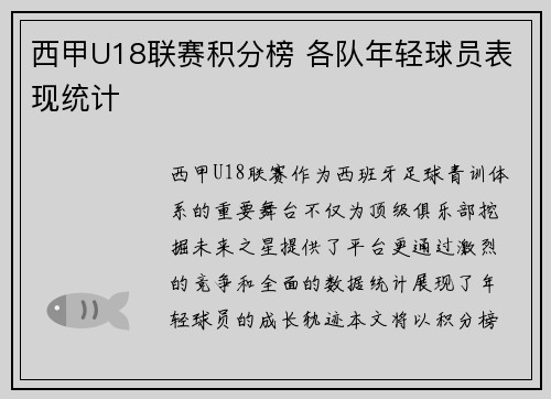 西甲U18联赛积分榜 各队年轻球员表现统计